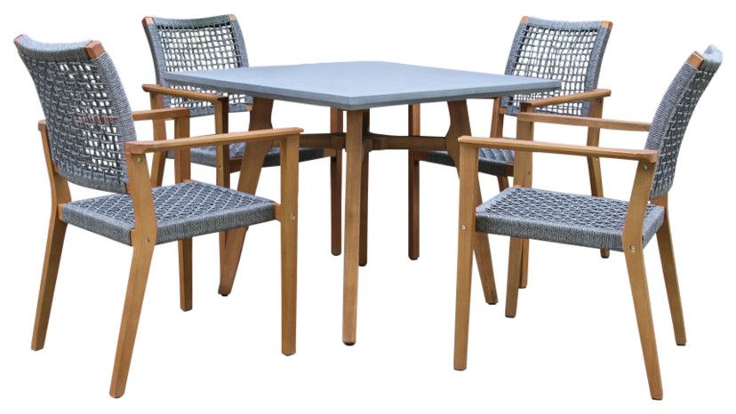5 Pc Composite Top Dining Set With Nautical Rope Stacking Chairs - Beach Style - Outdoor Dining ... throughout Beyond the Basics Exploring the Design and Durability of Nautical Rope Chairs