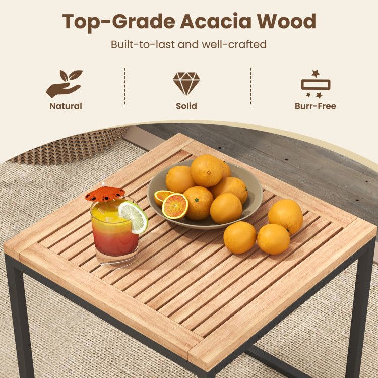 5 Piece Outdoor Furniture Set Acacia Wood Chair Set With Ottomans And Coffee Table - Costway with regard to Atrani Natural Acacia Wood 5 Piece Outdoor Furniture Set