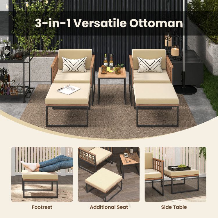 5 Piece Outdoor Furniture Set Acacia Wood Chair Set With Ottomans And Coffee Table - Costway with regard to Atrani Outdoor Furniture Beyond the Basics Creative Styling Ideas