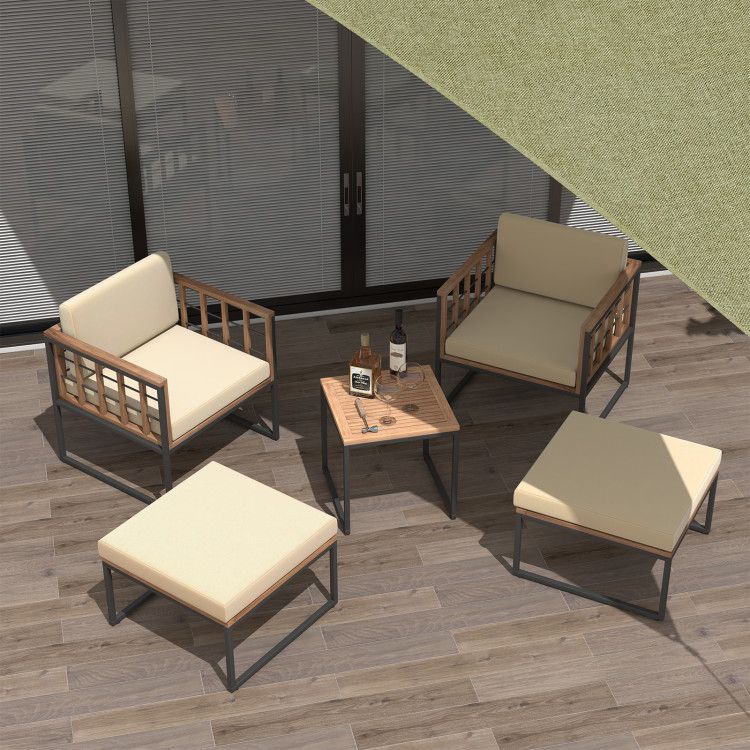 5 Piece Outdoor Furniture Set Acacia Wood Chair Set With Ottomans And Coffee Table - Costway within Atrani Outdoor Furniture Beyond the Basics Creative Styling Ideas