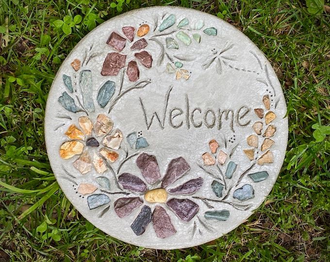 8In. Welcome Stone, Housewarming Gift, Garden Decor, All-Natural ... for Creating Memorable Pathways A Guide to Stepping Stone and Brick Designs