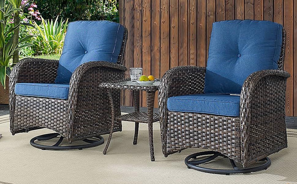 Amazon.com: Belord 7 Piece Outdoor Patio Wicker Furniture Sets With Swivel Rocker Chairs, Rattan ... regarding The Art of Outdoor Living Featuring the Segovia 4 Piece Rocking Chair Set