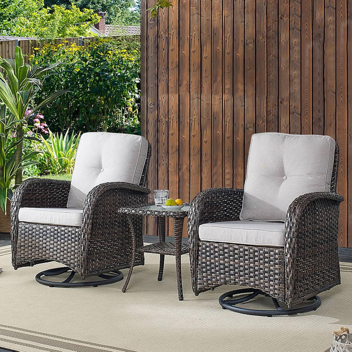 Amazon.com : Belord Patio Wicker Chairs Swivel Rocker - Outdoor Swivel Rocking Chairs Set Of 2 ... within Segovia 6 Piece Outdoor Furniture Set With Rocking Chairs
