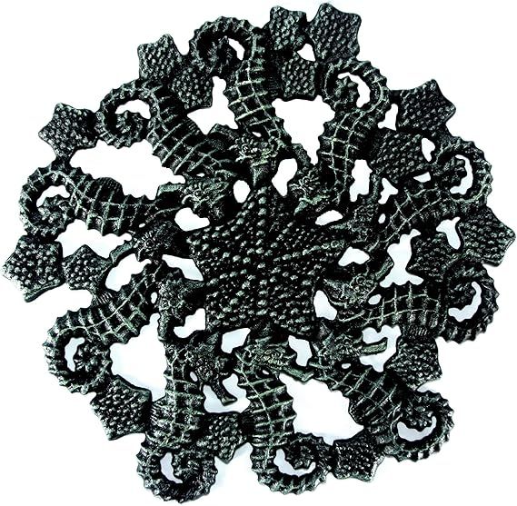 Amazon.com : Cast Iron Seahorse Circular Stepping Stone -Or- Large ... inside Decorative Welcome Stepping Stone, Leaves And Acorns, Verdigris Cast Iron, 11.5"