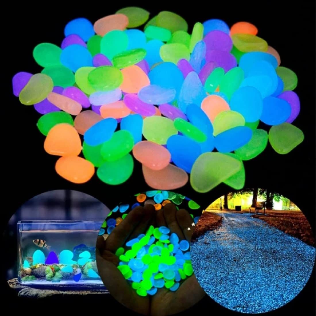Amazon.com: Glow Pebbles, 100Pcs Multi Color Garden Pebbles Glow In The ... inside Pure Garden Garden Stones, 200 Count Glowing Pebbles, Green