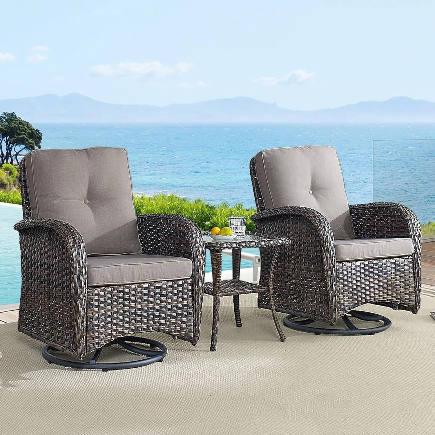 Amazon.com: Hummuh Outdoor Swivel Chairs,3 Pieces Patio Furniture Set With 360 Degree Wicker ... within A Deep Dive into the Features of the Keola Swivel Chair Furniture