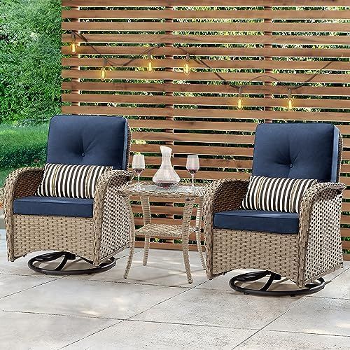 Amazon.com: Meetleisure Patio Swivel Glider Wicker Chairs - Outdoor Swivel Rocking Chairs Set Of ... with regard to Segovia 6 Piece Outdoor Furniture Set With Rocking Chairs
