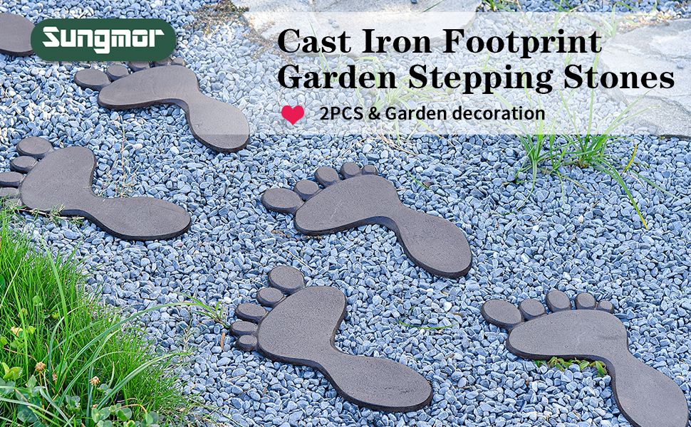 Amazon.com: Sungmor Cast Iron Footprint Garden Stepping Stones, Set Of ... with Pair Of Cast Iron Footprint Stepping Stones Antique Finish