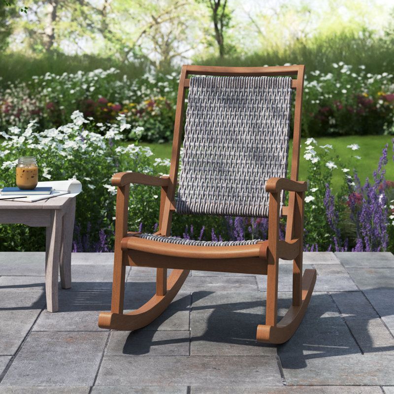 Arnot Eucalyptus Outdoor Rocking Chair &amp; Reviews | Birch Lane throughout Eucalyptus Wood's Resilience A Guide to Outdoor Furniture Materials