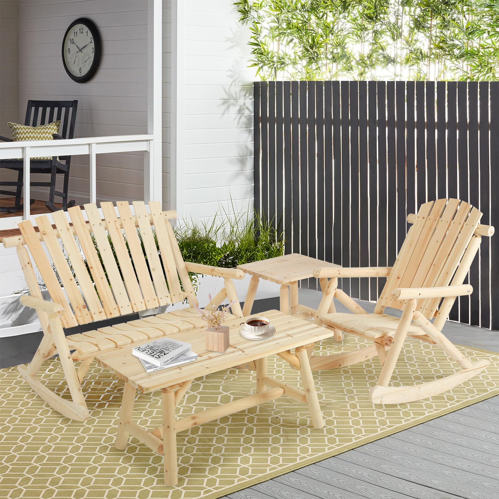 Beachcrest Home 4-Piece Outdoor Wood Rocking Bistro Set, Adirondack Rocker Chair Set With ... with regard to Choosing the Right Wood for Your Outdoor Adirondack Set A Comprehensive Overview