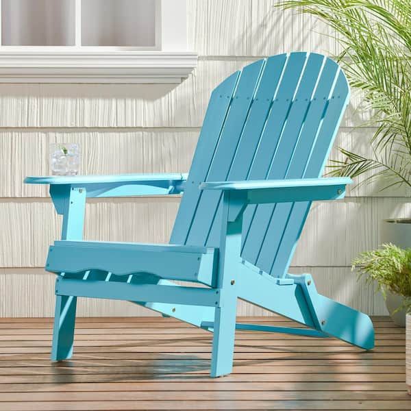 Blue Outdoor Foldable Acacia Wood Adirondack Chair For Balcony Terrace ... with Slatted Wood Adirondack Chair