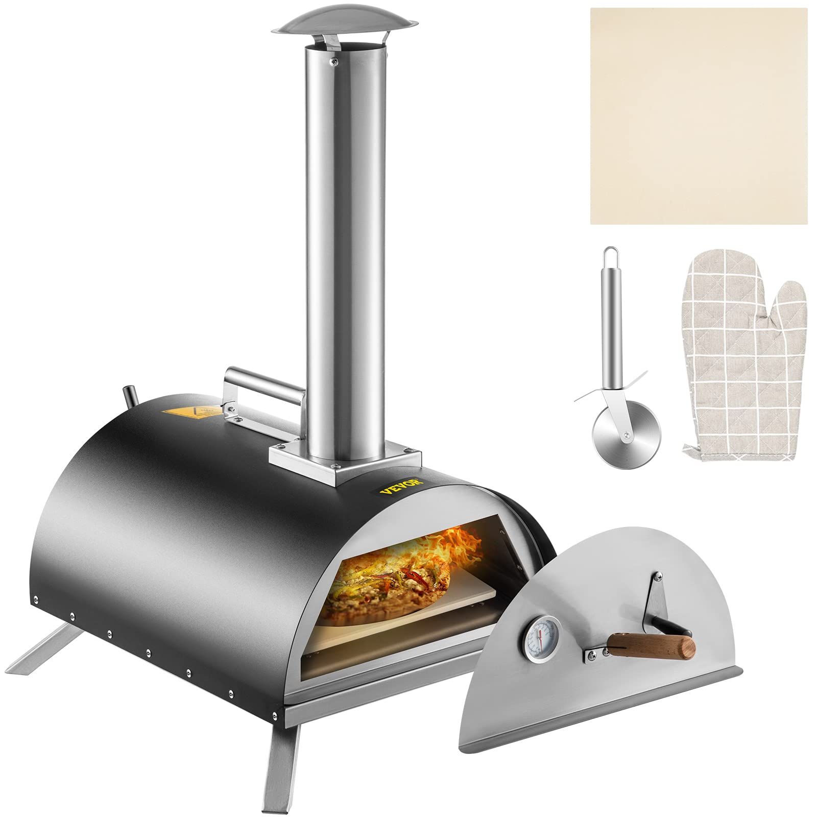Buy Vevor Wood Fired Oven 12", Stainless Steel Portable Pizza Oven ... with Wood Or Gas Burning Outdoor Pizza Oven With Accessories, Stainless Steel