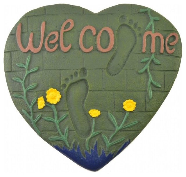 Cast Iron Yard And Garden Stepping Stone, Heart And Foot Prints ... within Pair Of Cast Iron Yard And Garden Stepping Stones, Human Foot Prints, Rust Brown