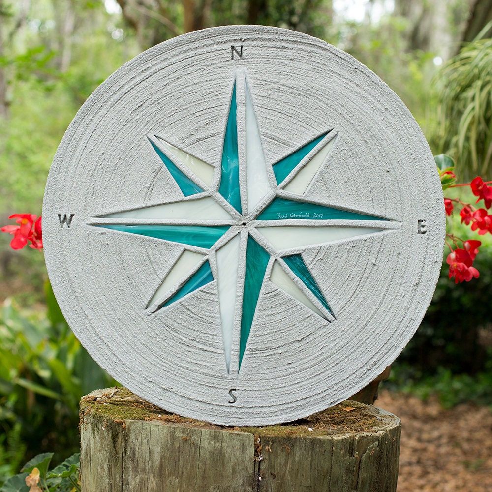 Compass Rose Stained Glass Stepping Stone Big 18 with regard to Compass Rose Stepping Stone Mold