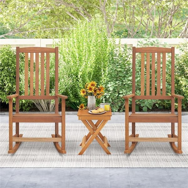 Costway Natural 3-Piece Wood Patio Conversation Set With Slatted Seat And Tabletop Hcst01384 ... intended for Slatted Wood Adirondack 3 Piece Outdoor Furniture Set