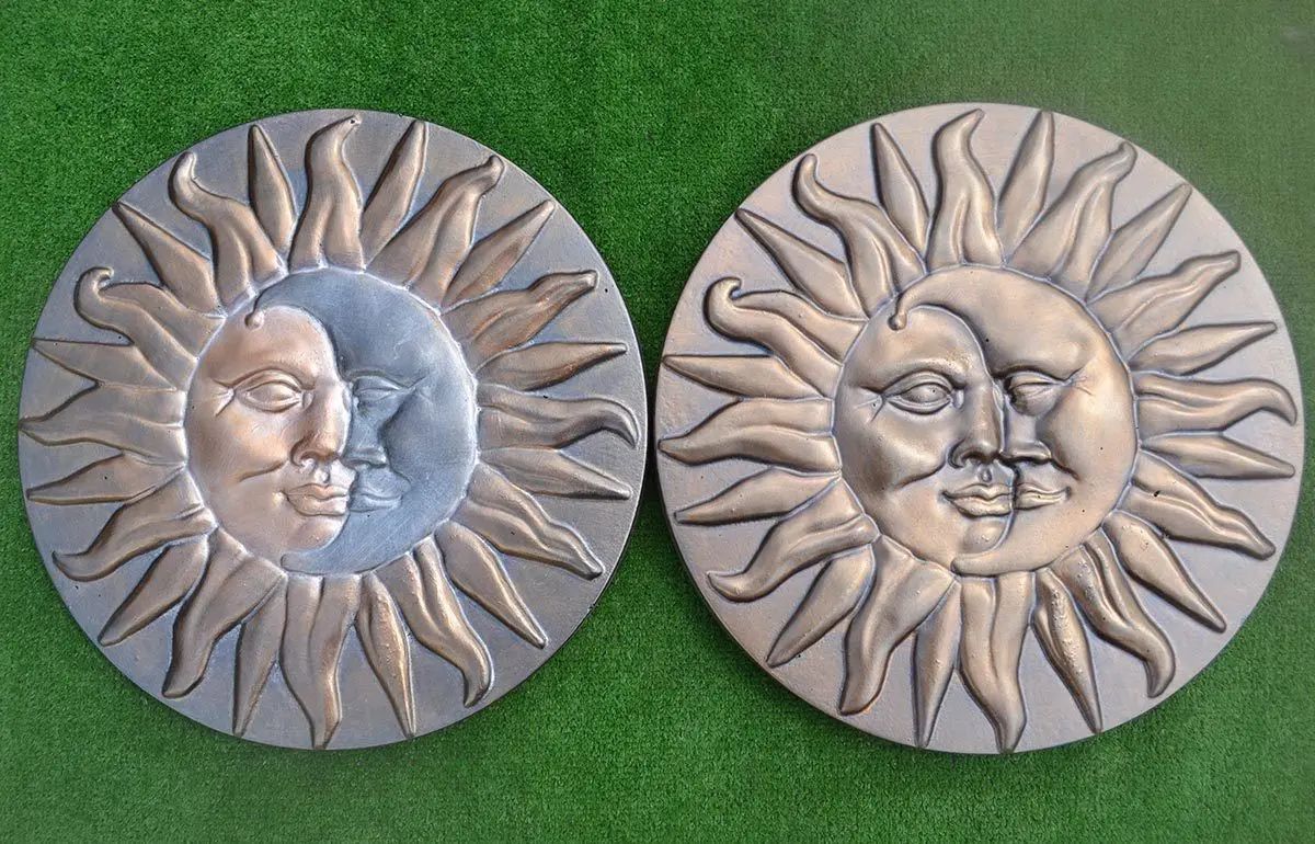 Day And Night Round Sun &amp; Moon Concrete Plaster Plastic Molds Stepping ... inside From Concrete to Celestial A Journey into Sun Face Stepping Stone Creation