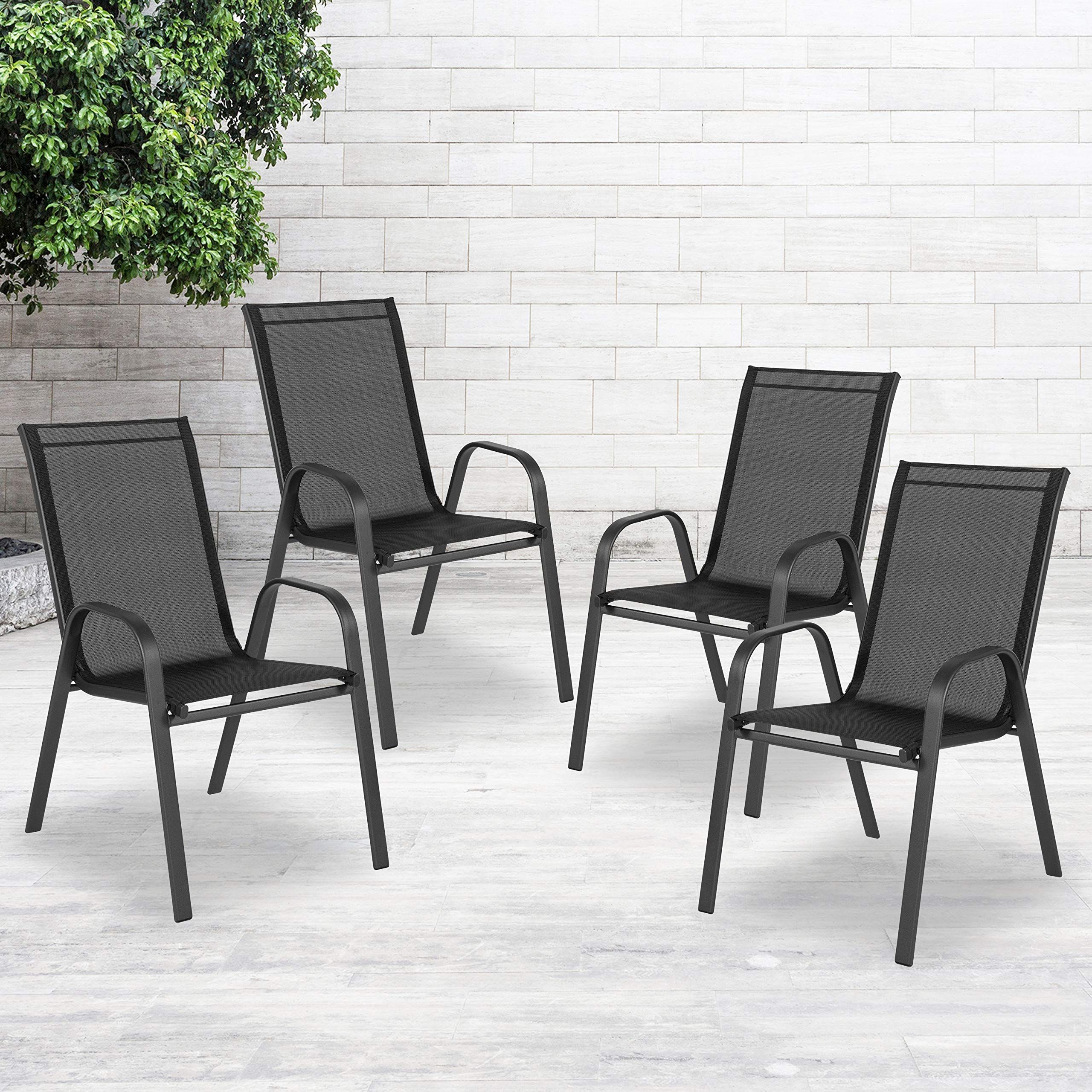 Emma + Oliver 4 Pack Black Outdoor Stack Chair With Flex Comfort Material - Patio Stack Chair ... with Beyond the Basics Exploring the Design and Durability of Nautical Rope Chairs