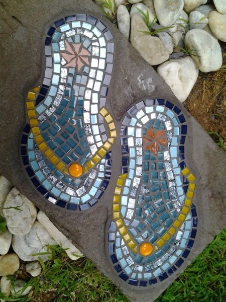 Flip-Flops Stepping Stone | Mosaic Garden Art, Mosaic Garden, Mosaic ... with regard to Sunflower Stripe Flip Flop Stepping Stone