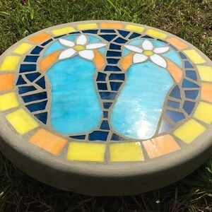Flowery Day Flip Flops Mosaic Yard And Garden Stepping Stone - Etsy throughout Sunflower Stripe Flip Flop Stepping Stone