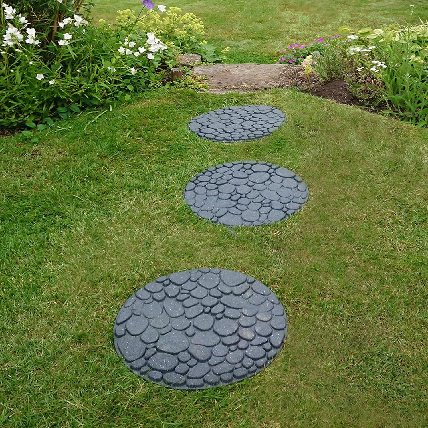 Garden Gear Reversible Stepping Stones Eco-Friendly River Rock Effect ... regarding Rubber Garden Stepping Stone, Round 12-Inch, Set Of 4