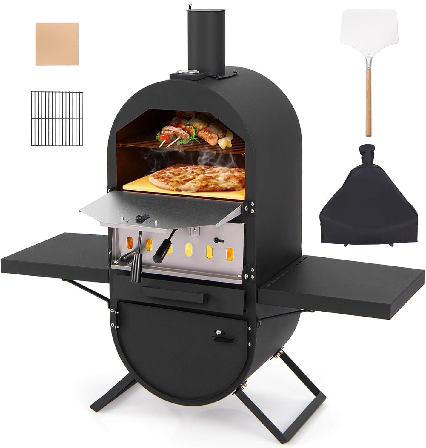 Happygrill Outdoor Pizza Oven With Side Shelves, Wood Fired Pizza Maker With 12" Pizza Stone ... intended for Maintaining Your Wood Fired Pizza Oven Longevity and Care Tips