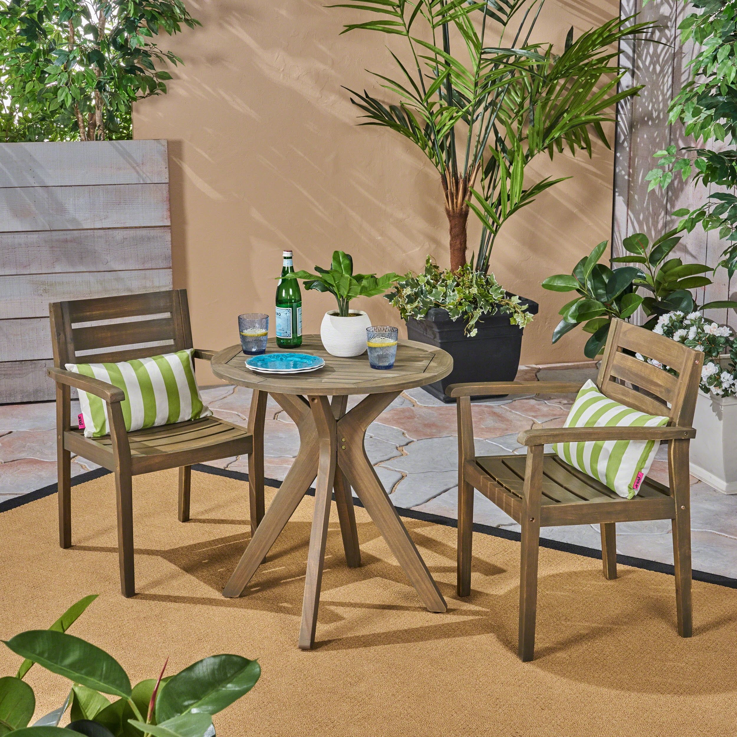 Jaxson Outdoor 3 Piece Acacia Wood Bistro Set With Cross Legged Bistro Table, Gray - Walmart.com ... throughout Beyond Aesthetics The Long Term Investment of Cabrillo Acacia Wood and Rope Furniture