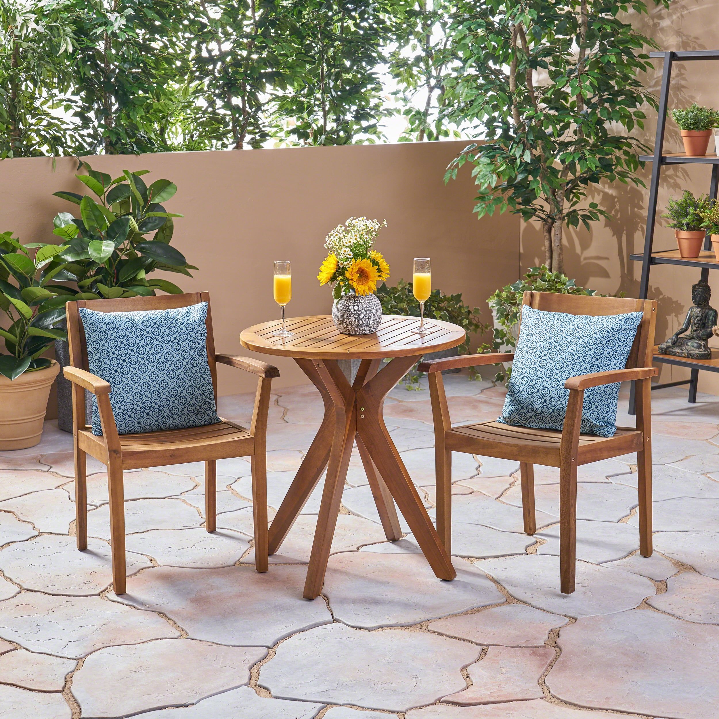 Jaxson Outdoor 3 Piece Acacia Wood Bistro Set With Cross Legged Bistro Table, Teak - Walmart.com intended for Creating Your Perfect Outdoor Oasis with Larissa Acacia Wood