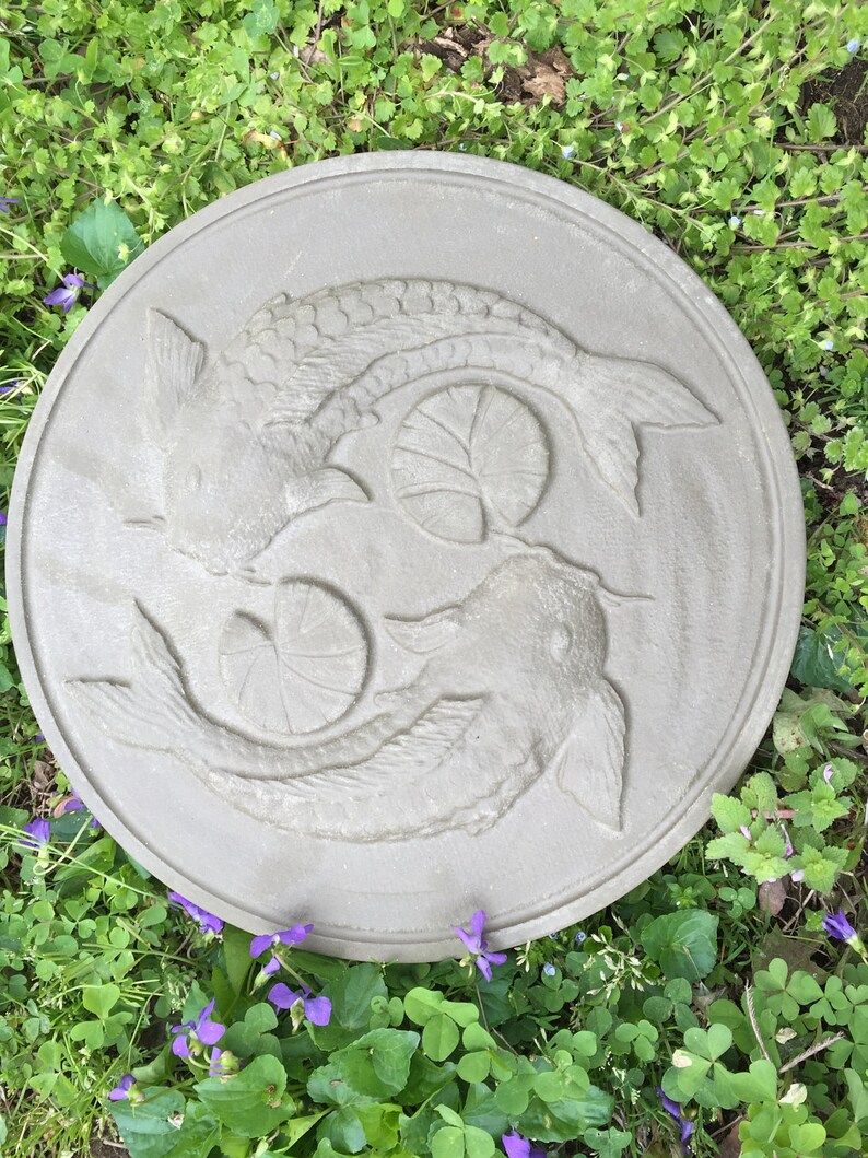 Koi Fish Stepping Stone Mold Concrete Cement Garden Path | Etsy for Fish In Water Stepping Stone Mold