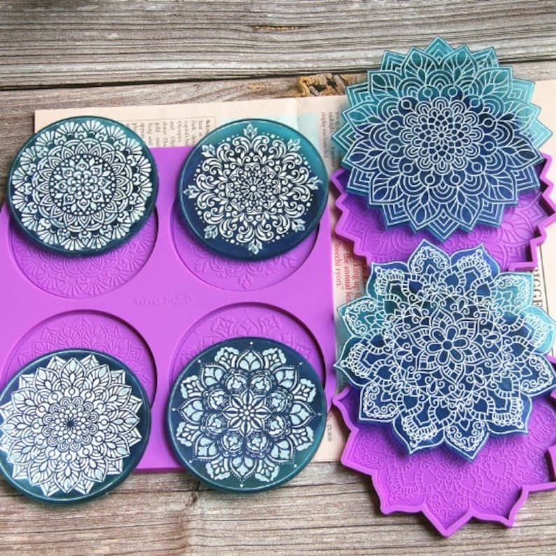 Mandala Flower Coaster Molds Concrete Resin Coaster Mold | Etsy for Flower Mandala Stepping Stone Mold
