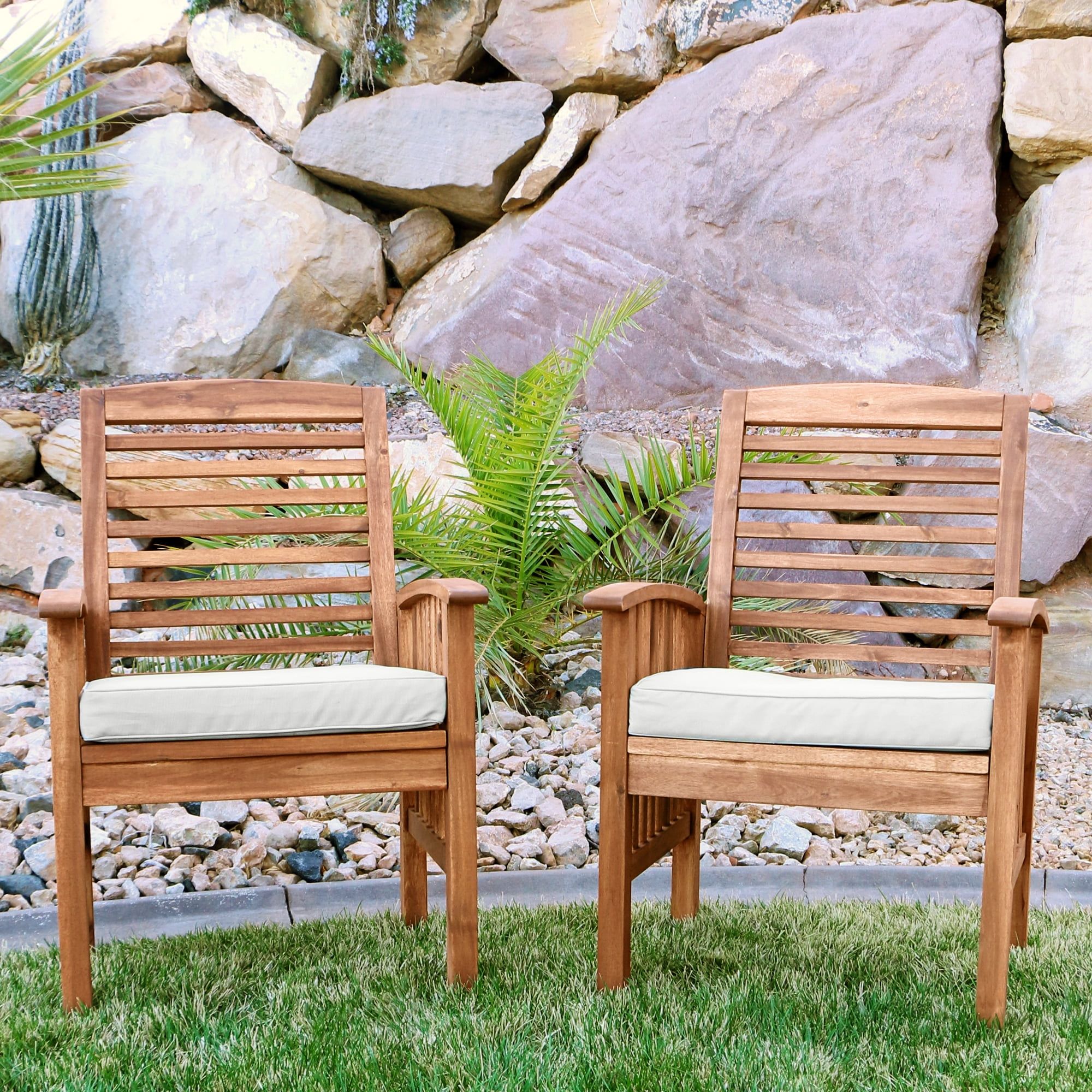 Manor Park Outdoor Dining Chair - Acacia Wood - Set Of 2 - With Cushion - Brown And Beige ... in Cabrillo Ii Acacia Wood And Rope Outdoor Dining Chair Set Of 2