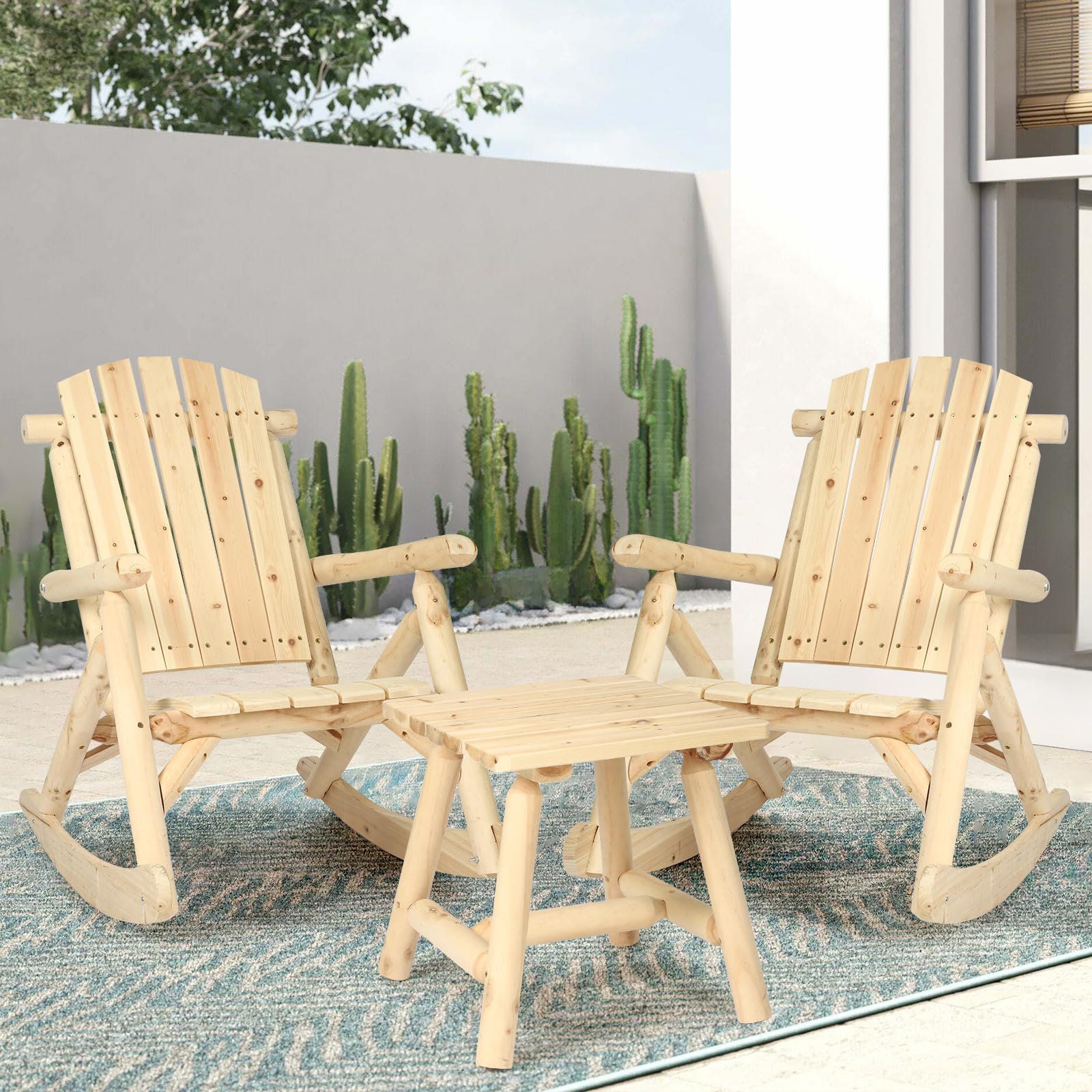 Millwood Pines 3-Piece Outdoor Rocking Bistro Set, Adirondack Rocker Chair Set With 2 Rockers ... intended for Choosing the Right Wood for Your Outdoor Adirondack Set A Comprehensive Overview