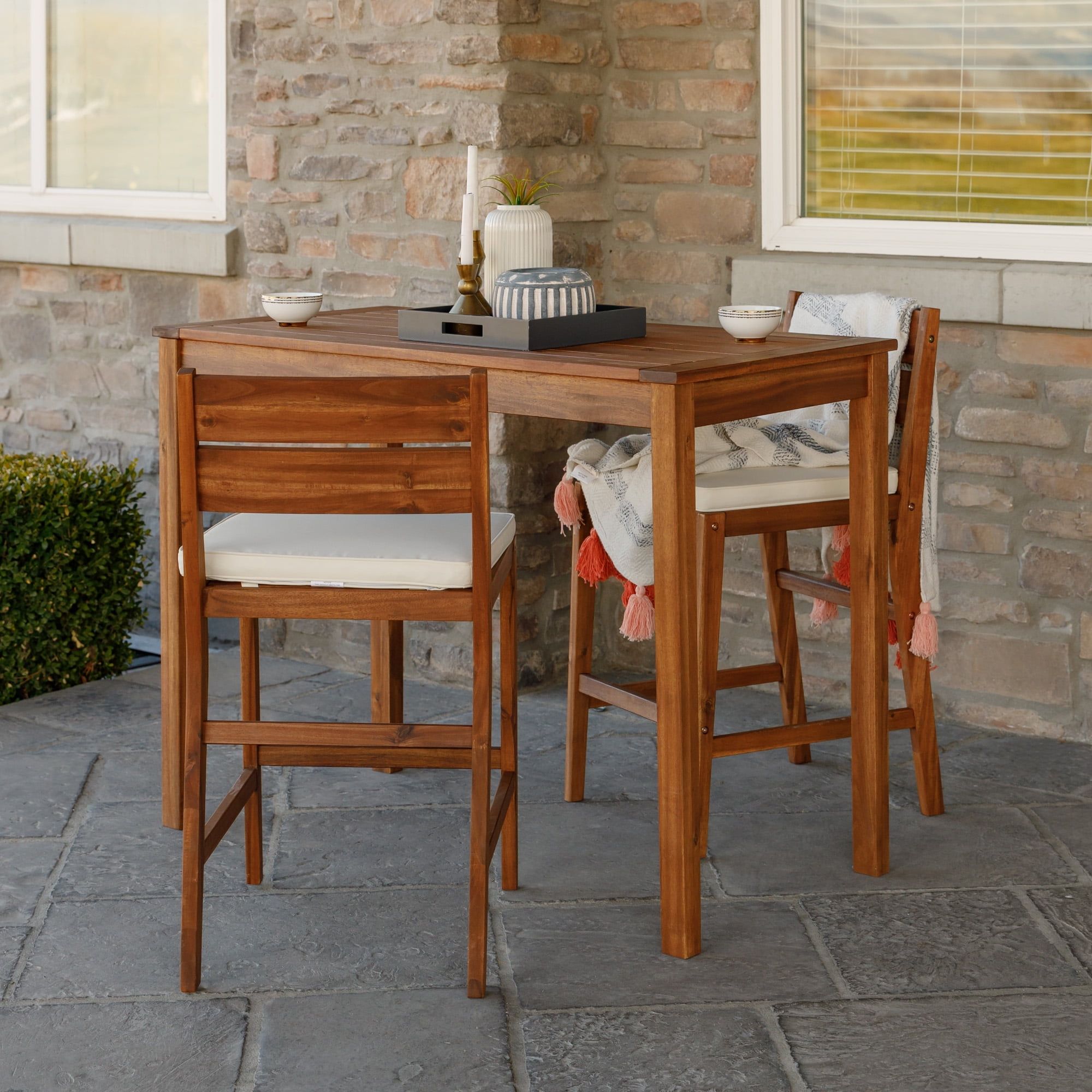 Modern Acacia Wood 3-Piece Counter Height Brown Patio Dining Set By Manor Park - Walmart.com in Maintaining Your Larissa Acacia Wood Furniture for Years to Come