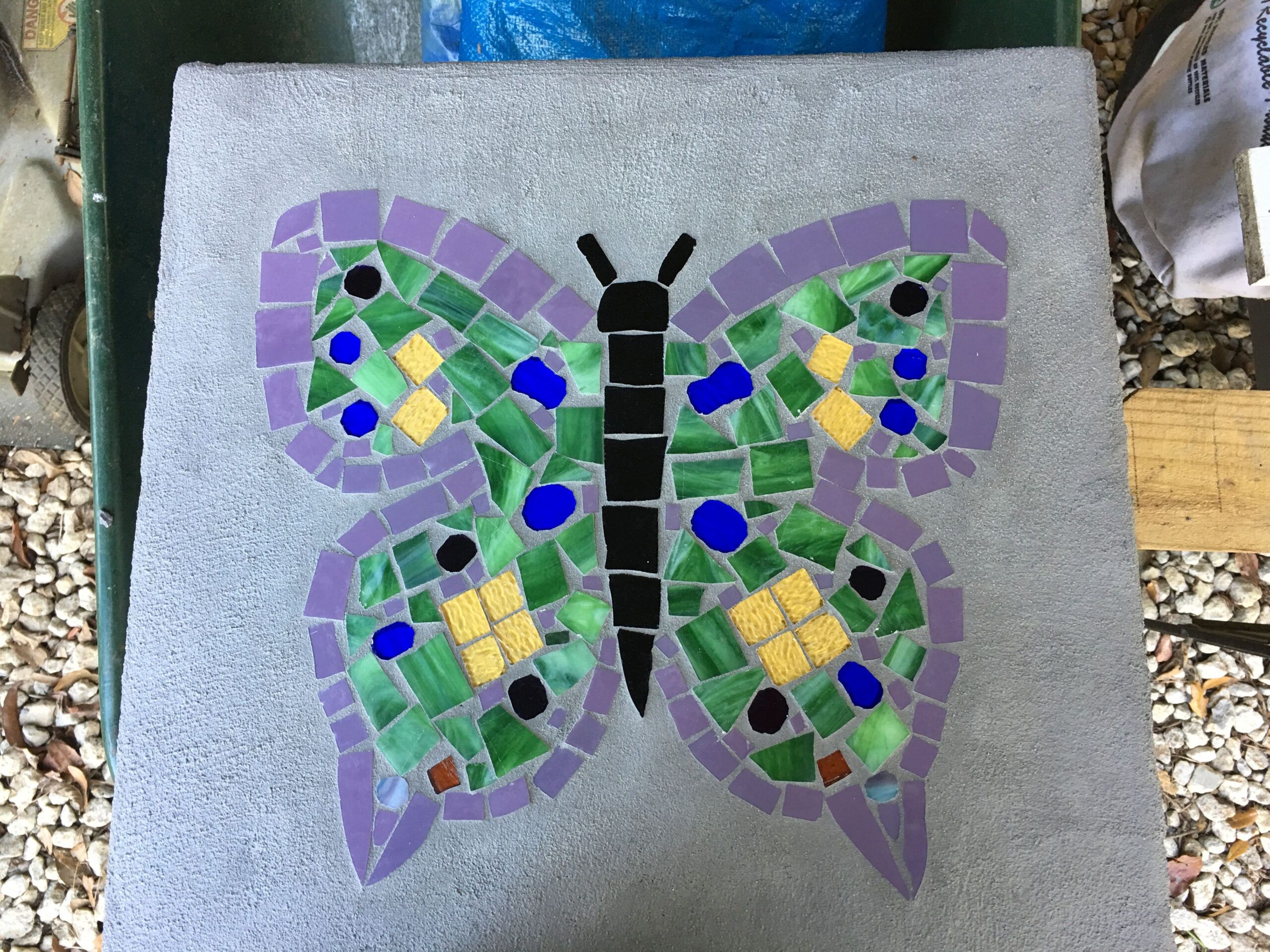 Mosaic Butterfly Stepping Stone (19 Inch) Using Felt Place Mat From ... inside Butterfly Stepping Stone