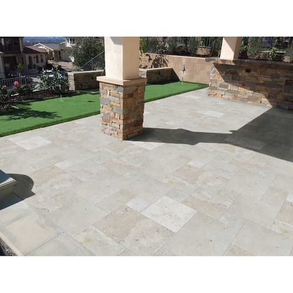 Msi Tuscany Beige 16 Sq. Ft Pattern Tumbled Travertine Paver Kit Zor ... in Durability and Elegance Exploring the Characteristics of Tumbled Travertine Pavers
