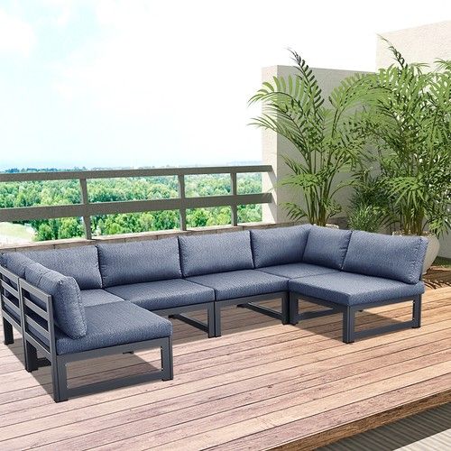 Outdoor 6-Seat Aluminum Frame Modular Sofa Gray throughout Andorra Reversible Modular Outdoor Sofa With Table