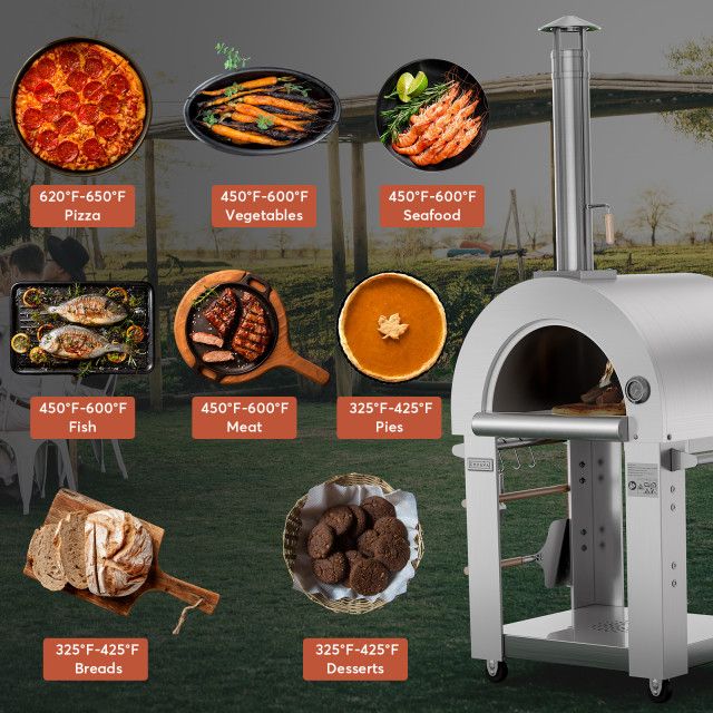 Outdoor Pizza Oven With Open Shelf And Wheels, Portable Wood Fired Pizza Maker - Rustic ... pertaining to Outdoor Pizza Oven With Open Shelf And Wheels, Portable Wood Fired Pizza Maker