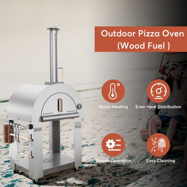 Outdoor Pizza Oven With Open Shelf And Wheels, Portable Wood Fired Pizza Maker - Rustic ... regarding Outdoor Pizza Oven With Open Shelf And Wheels, Portable Wood Fired Pizza Maker