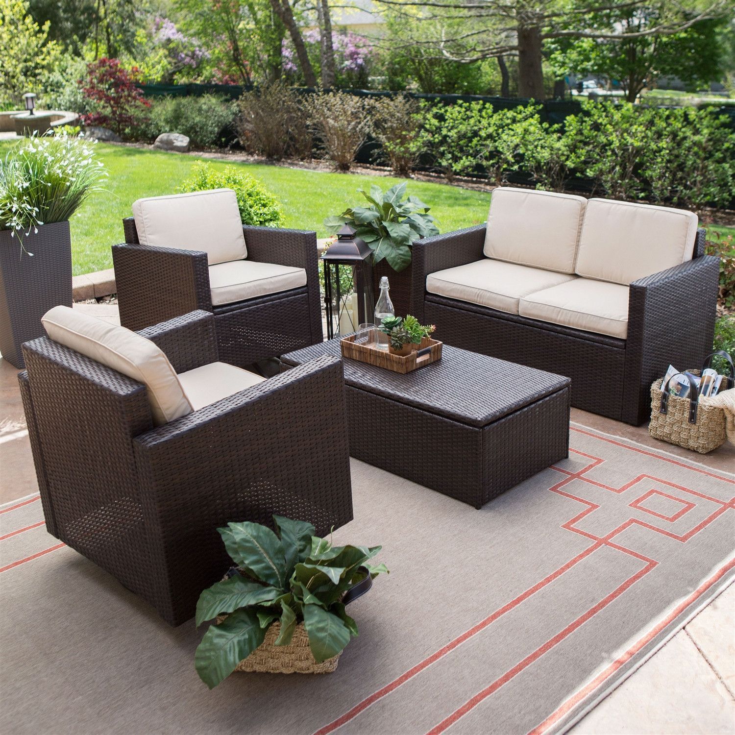 Outdoor Wicker Resin 4-Piece Patio Furniture Dinning Set With 2 Chairs Loveseat A… | Patio ... with Elevating Your Patio Experience How the Segovia Set and Swivel Chairs Can Transform Your Outdoor Living