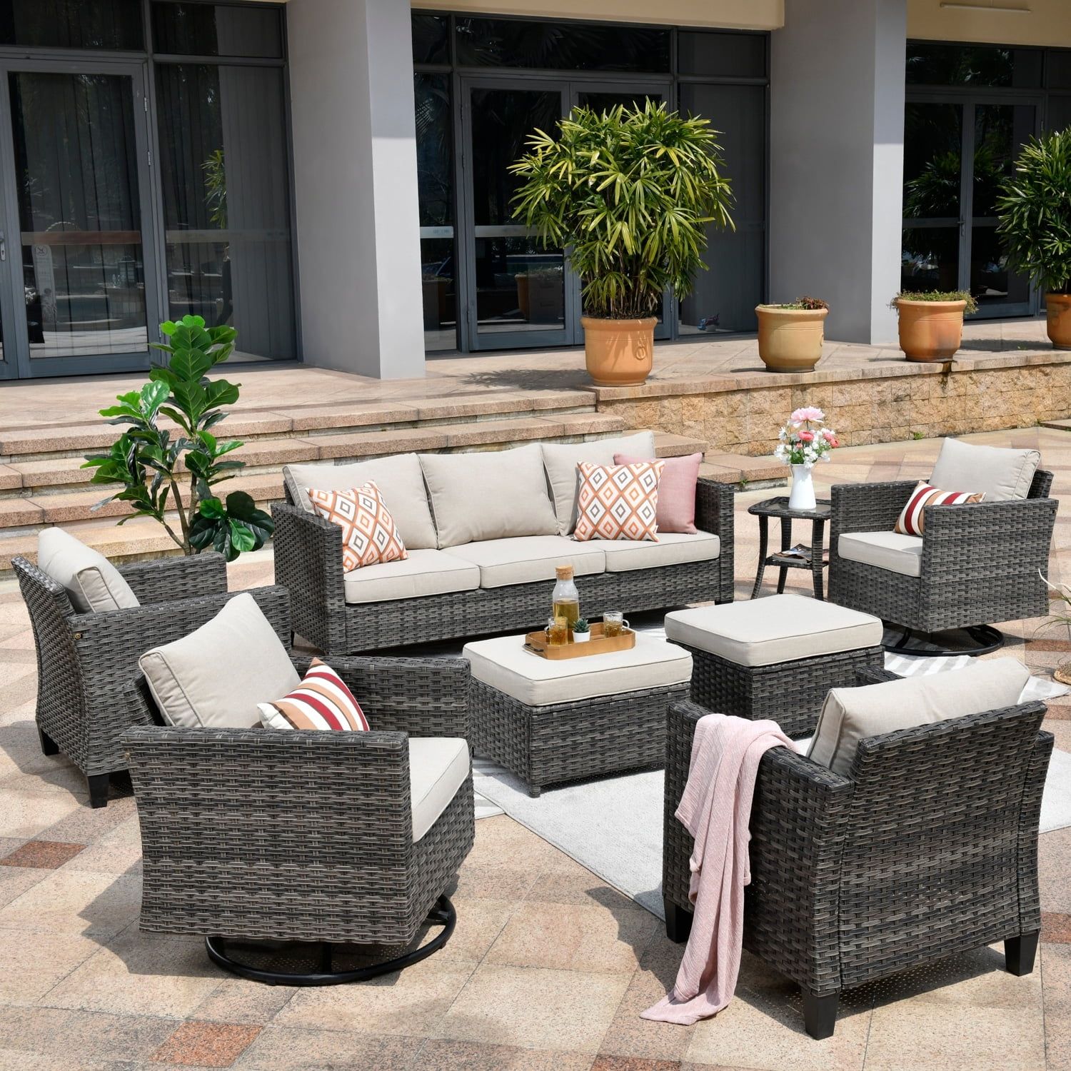 Ovios Home for Segovia 4 Piece Couch Outdoor Furniture Set With Rocking Chairs