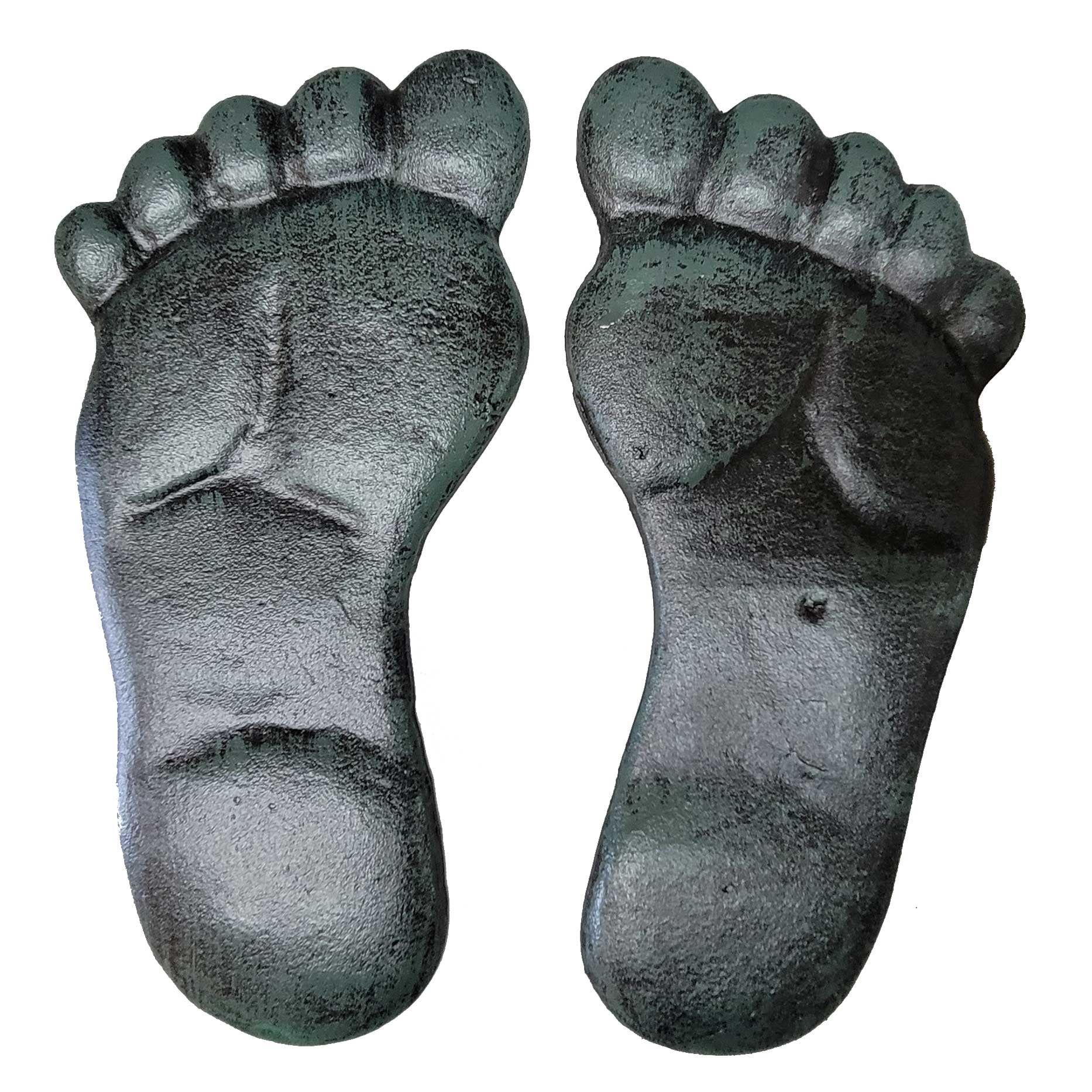 Pair Of Verdigris 13" Long Cast Iron Human Footprint Stepping Stones ... for Cast Iron Yard And Garden Stepping Stone, Heart And Foot Prints, Welcome