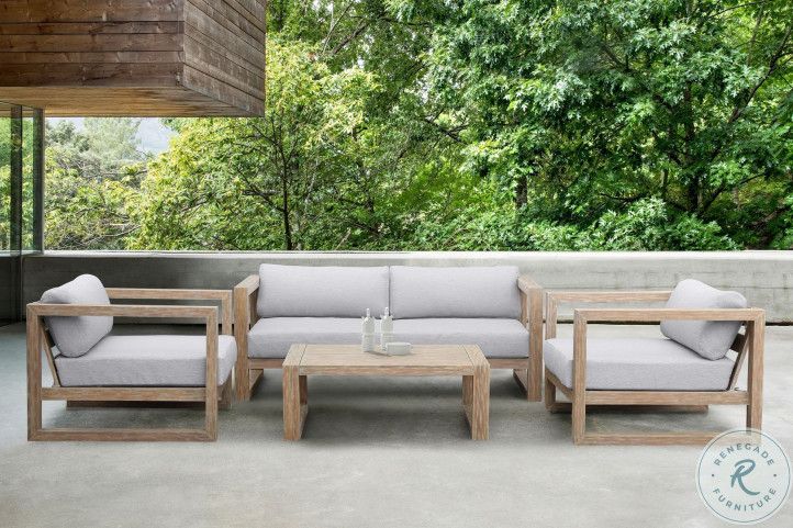 Paradise Light Gray Fabric Solid Eucalyptus Wood Outdoor Patio Sofa Set From Armen Living ... with regard to Choosing the Right Grace Bay Eucalyptus Wood Furniture for Your Outdoor Space