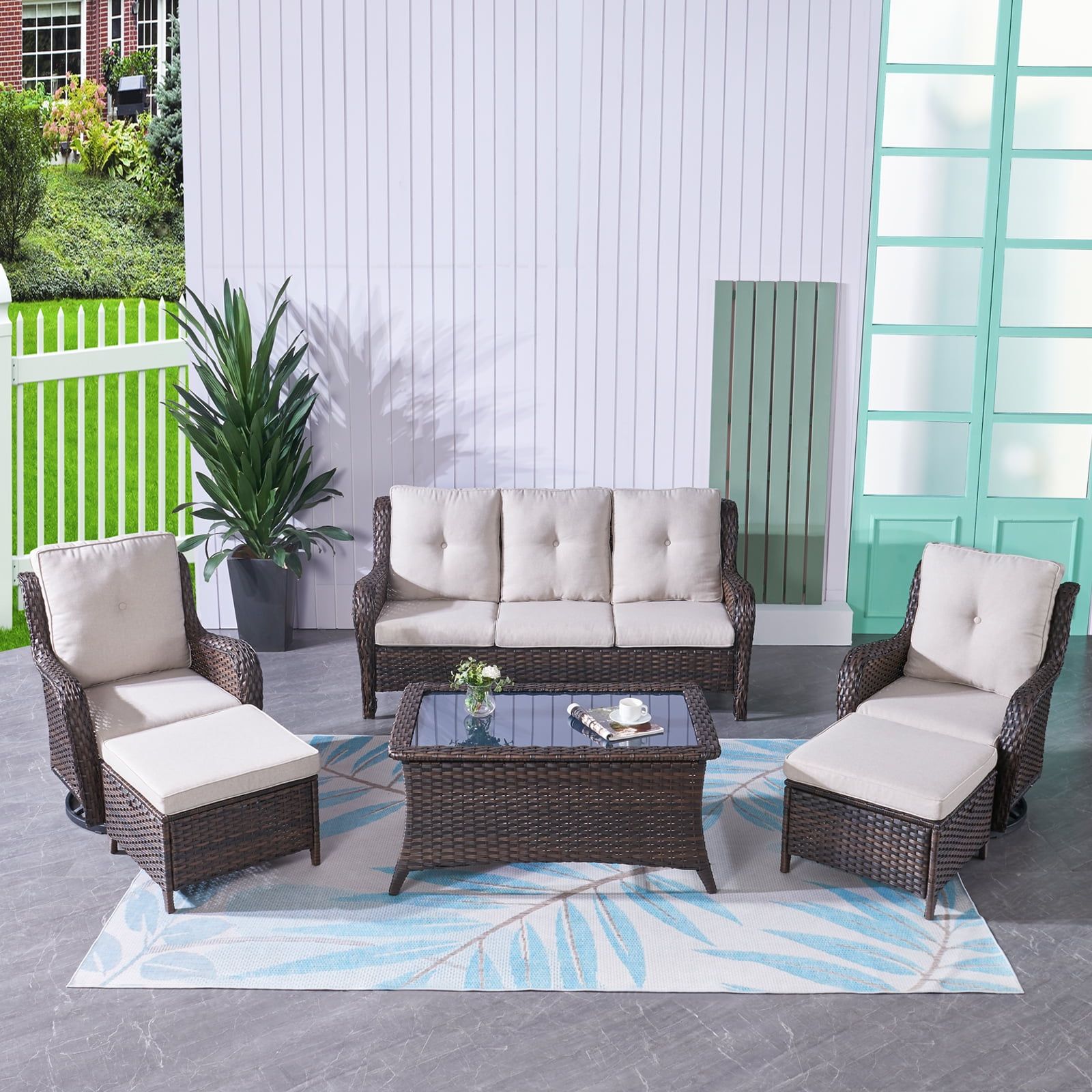 Parkwell Patio Furniture Set 6 Pieces Pe Rattan Furniture Set Wicker Outdoor Patio Couch With ... with Segovia Set Secrets Maximizing Your Outdoor Living Experience