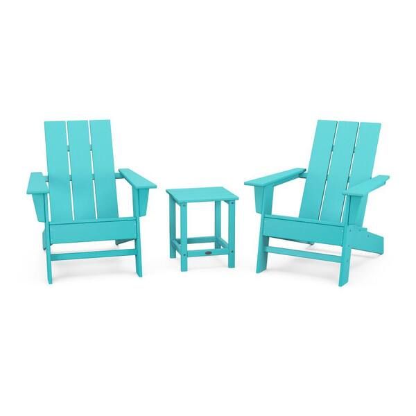 Polywood Grant Park Aruba Hdpe Plastic Modern Adirondack 3-Piece Outdoor Chair Set Pws580-1-Ar ... within Modern Slatted Wood Adirondack 3 Piece Outdoor Furniture Set