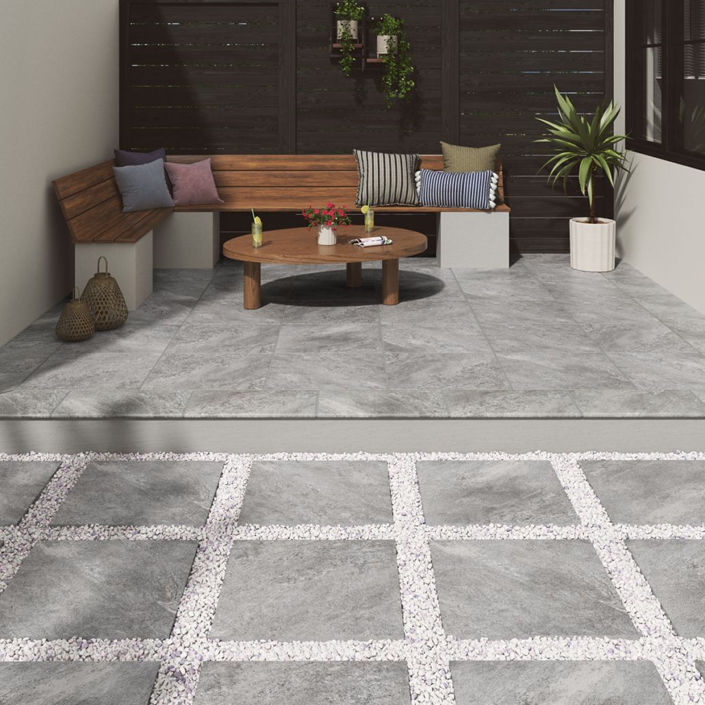 Quarzo Grey Porcelain Paver - Palermo Tiles within Quarzo Gray 24X24 Porcelain Paver, 52 Sft