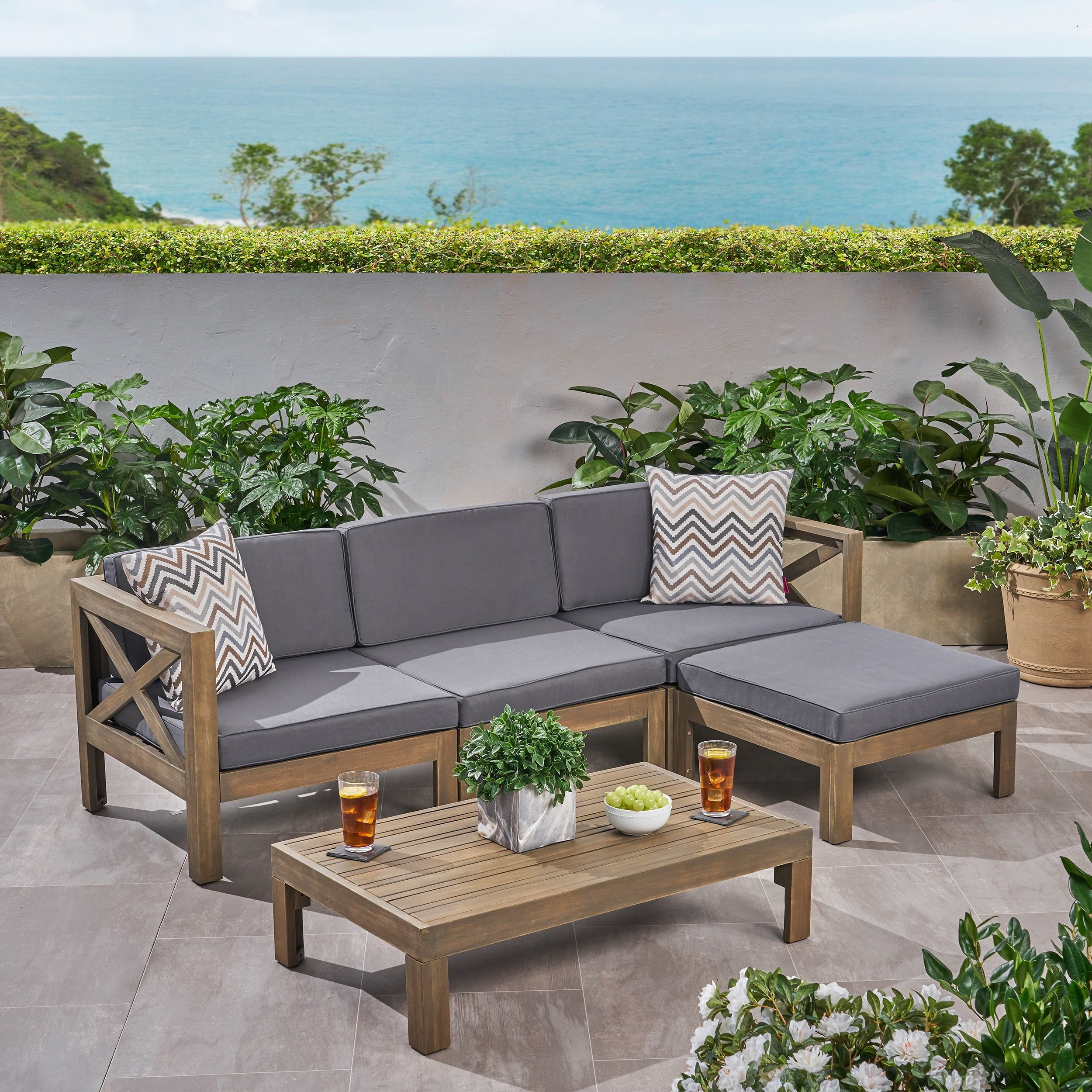 Rayan Outdoor Acacia Wood 5 Piece Sofa Set, Gray And Dark Gray - Walmart.com - Walmart.com with Beyond Aesthetics The Long Term Investment of Cabrillo Acacia Wood and Rope Furniture