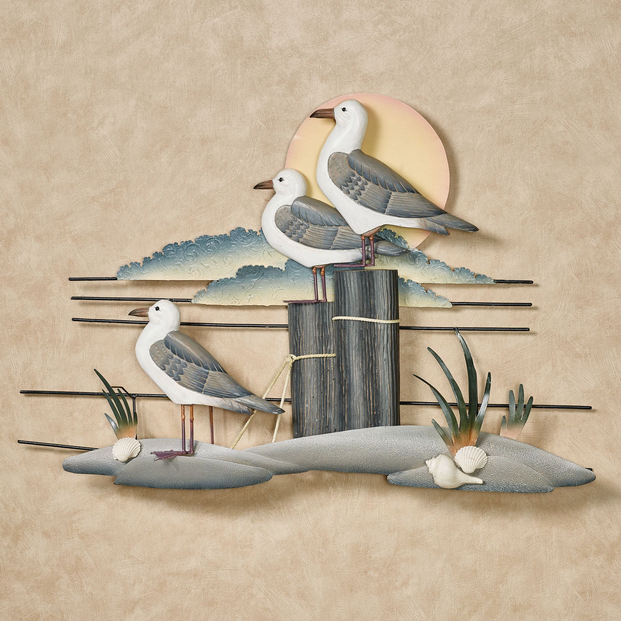 Seaside Perch Coastal Seagull Indoor Outdoor Wall Sculpture intended for Coastal Beach Inspirational Garden Sculpture Decorative Wall Art Decor Set