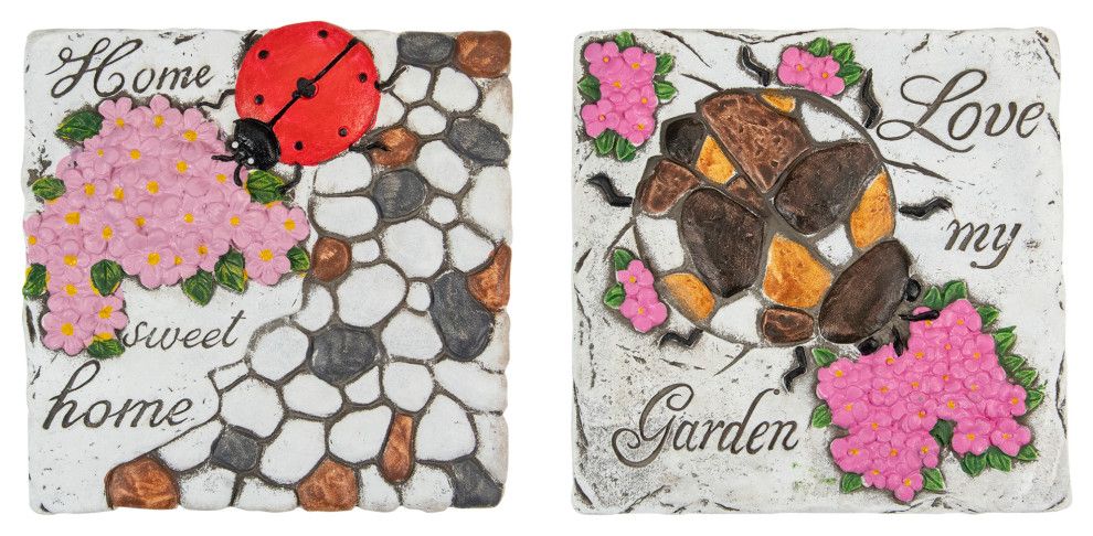 Set Of 2 Love My Garden And Home Sweet Home Floral Outdoor Garden ... in Set Of 2 Love My Garden And Home Sweet Home Floral Outdoor Garden Stones 7"
