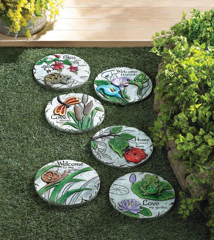 Set Of 6 Assorted Cement Stepping Stones Yard Garden Decor | Garden ... with Creating Pathways to Positivity: A Deep Dive into Decorative Wall Art for Gardens