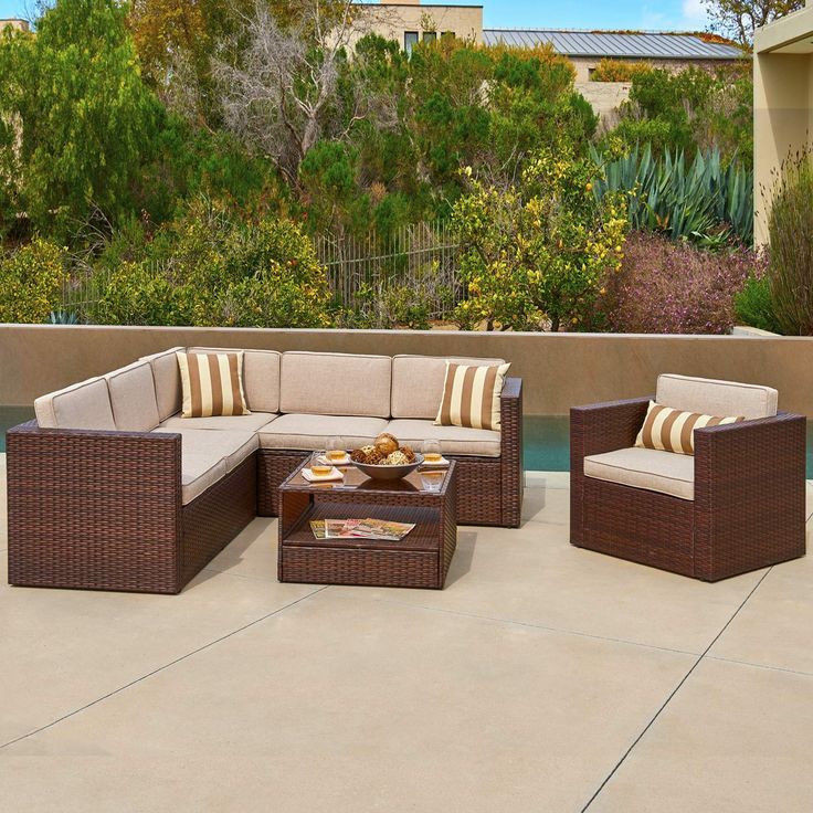 Solaura 6-Piece Outdoor Furniture Set Patio Sectional Conversation Set, All-Weather Brown Wicker ... inside Segovia 6 Piece Outdoor Furniture Set With Rocking Chairs