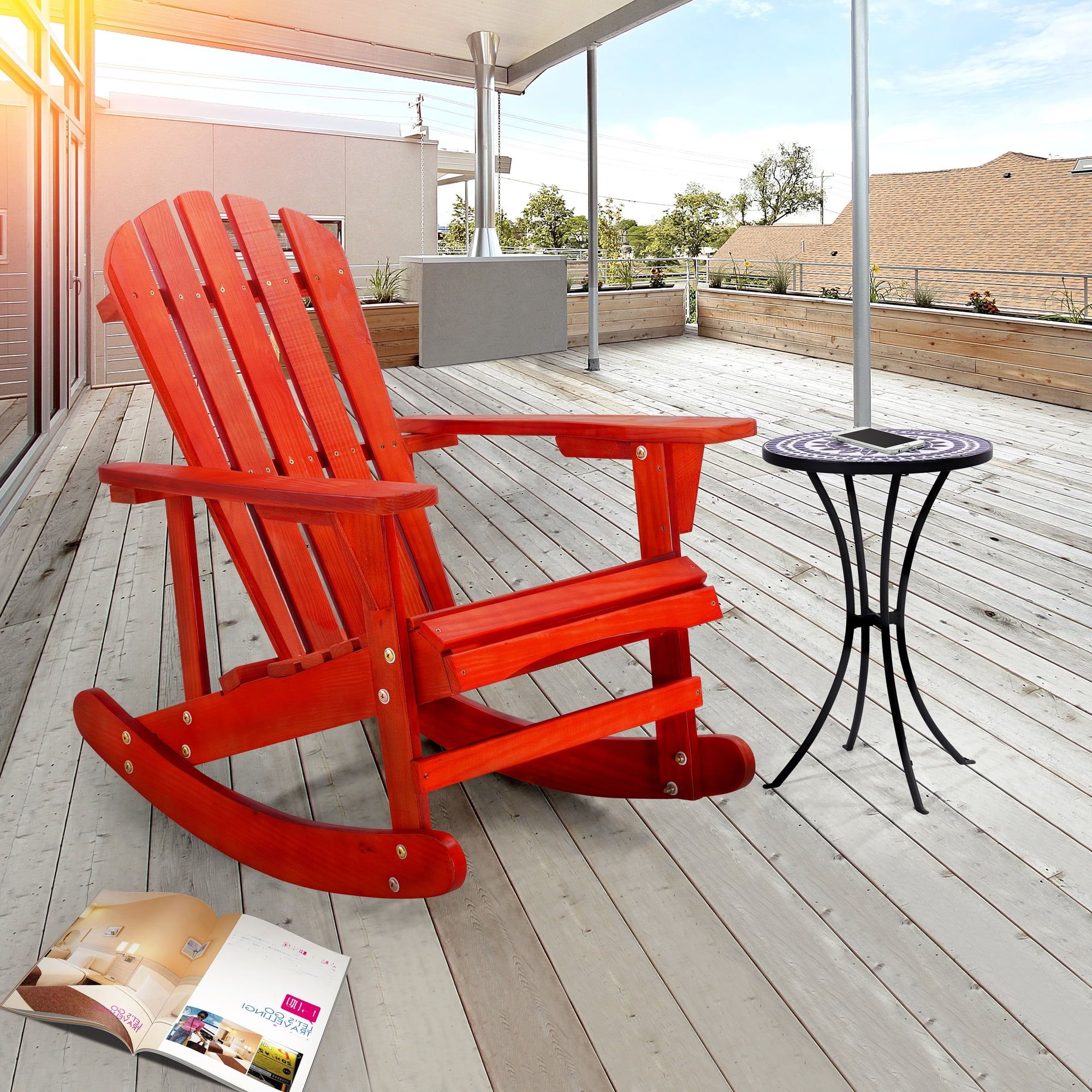 Solid Wood Adirondack Patio And Balcony Rocking Chair Garden Furniture ... pertaining to Choosing the Right Wood for Your Adirondack Rocking Chair Set A Comprehensive Guide